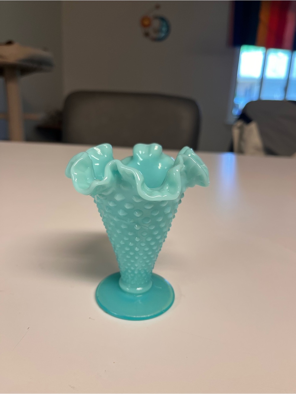 Fenton Turquoise milk glass trumpet base - Picture 2 of 8